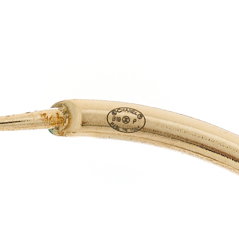 Chanel Crystal High Society CC Hoop Earrings Gold 4 of 4