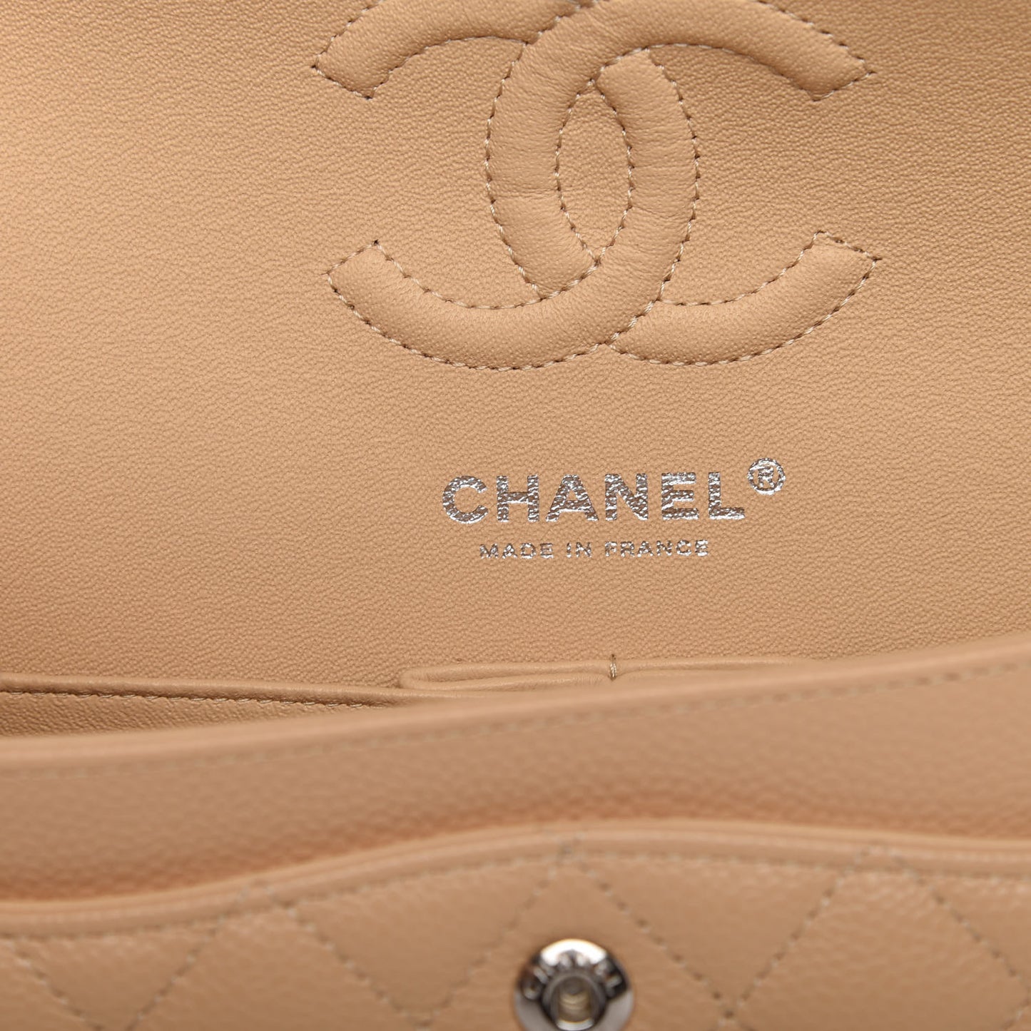 Caviar Quilted Small Double Flap Beige