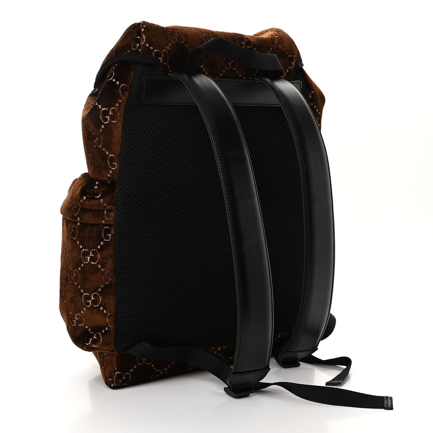 Gucci Velvet GG Monogram Web Medium Double Buckle Backpack Brown Black 3 of 10