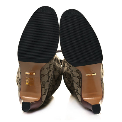 Gucci Monogram Lisa Mid Heel Boots 37 Beige Ebony 5 of 7