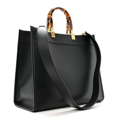 Fendi Vitello King Plexiglass Logo Embossed Medium Fendi Sunshine Shopper Tote Black 3 of 12