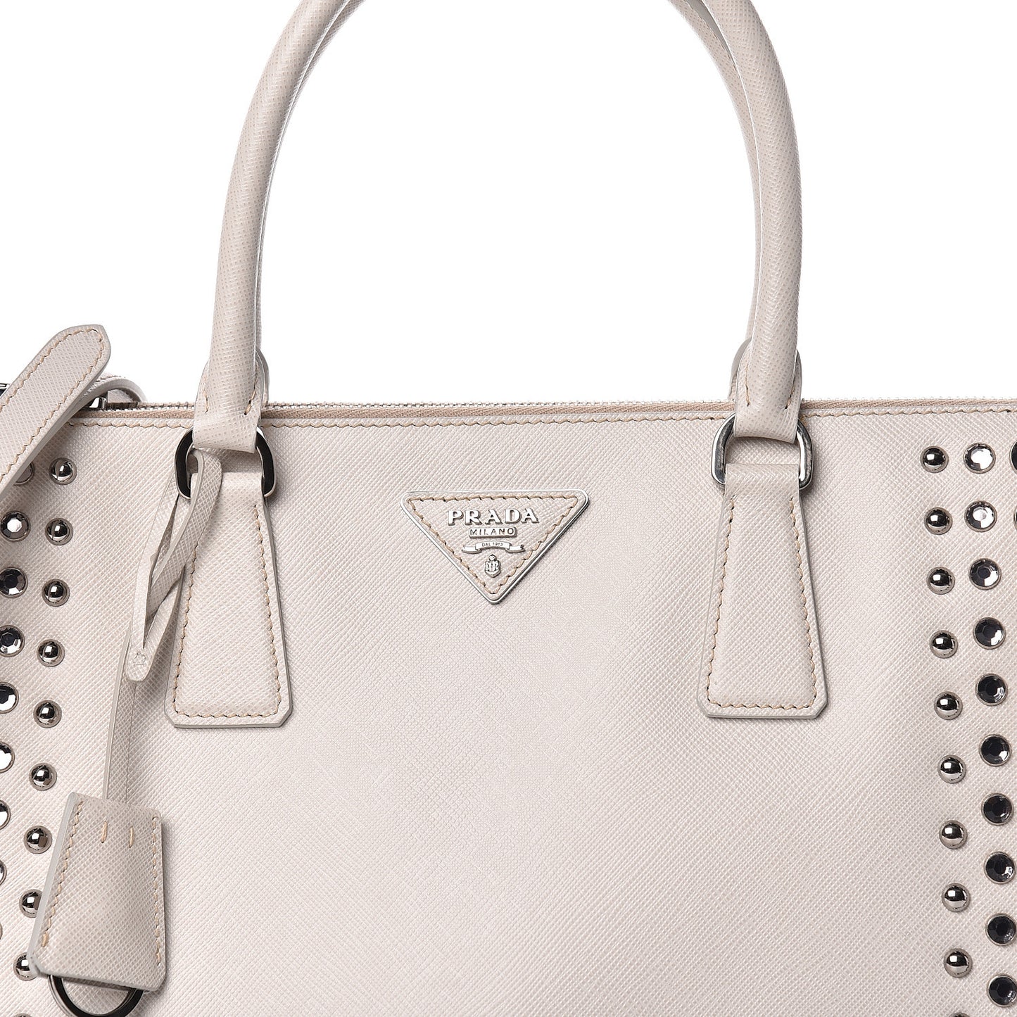 Saffiano Lux Studded Crystal Medium Galleria Double Zip Tote Talco