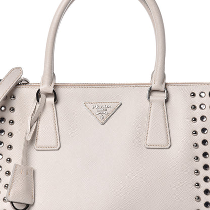 Prada Saffiano Lux Studded Crystal Medium Galleria Double Zip Tote Talco 12 of 12