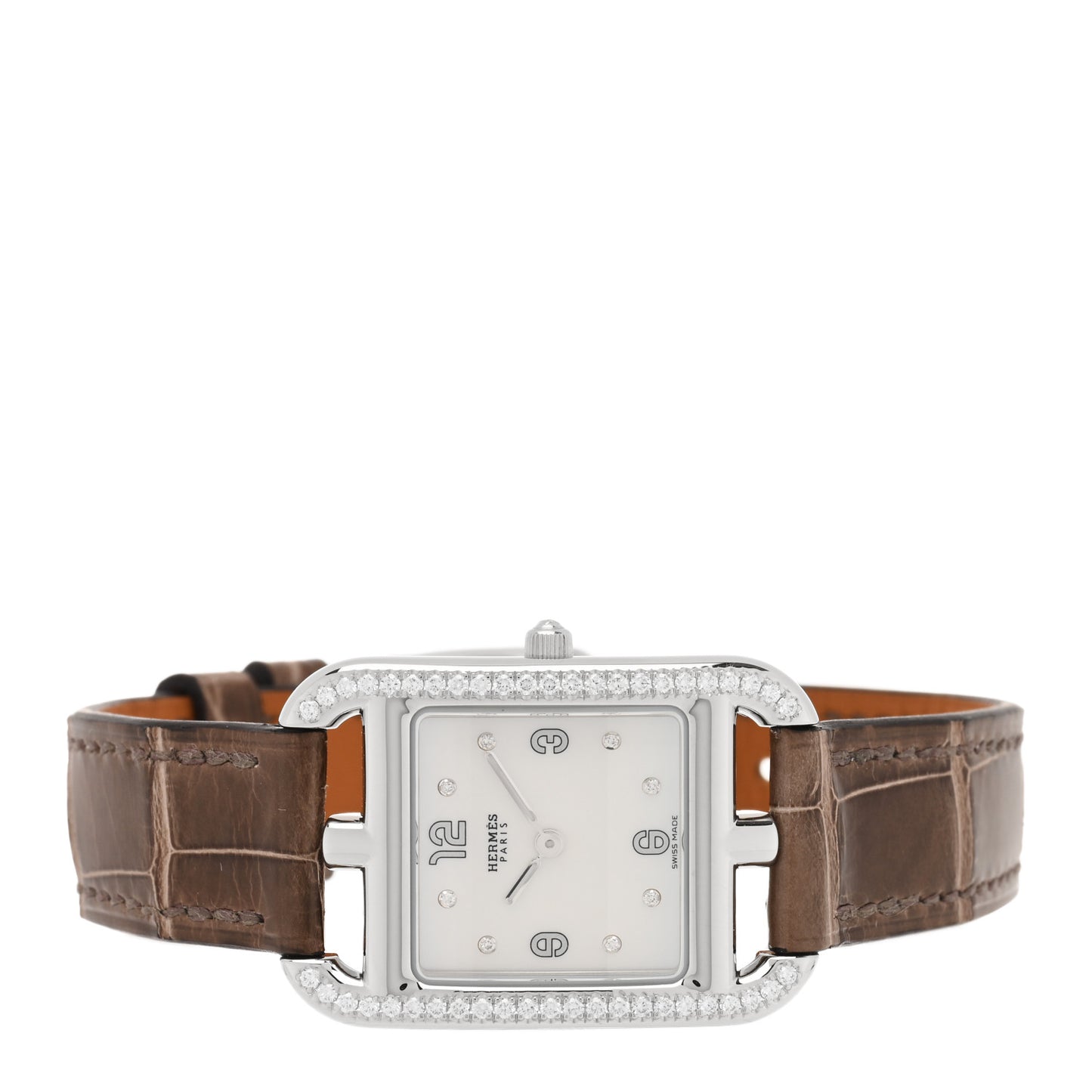 Stainless Steel Alligator Diamond Bezel Mother of Pearl 23mm Cape Cod Quartz Watch Gris Elephant