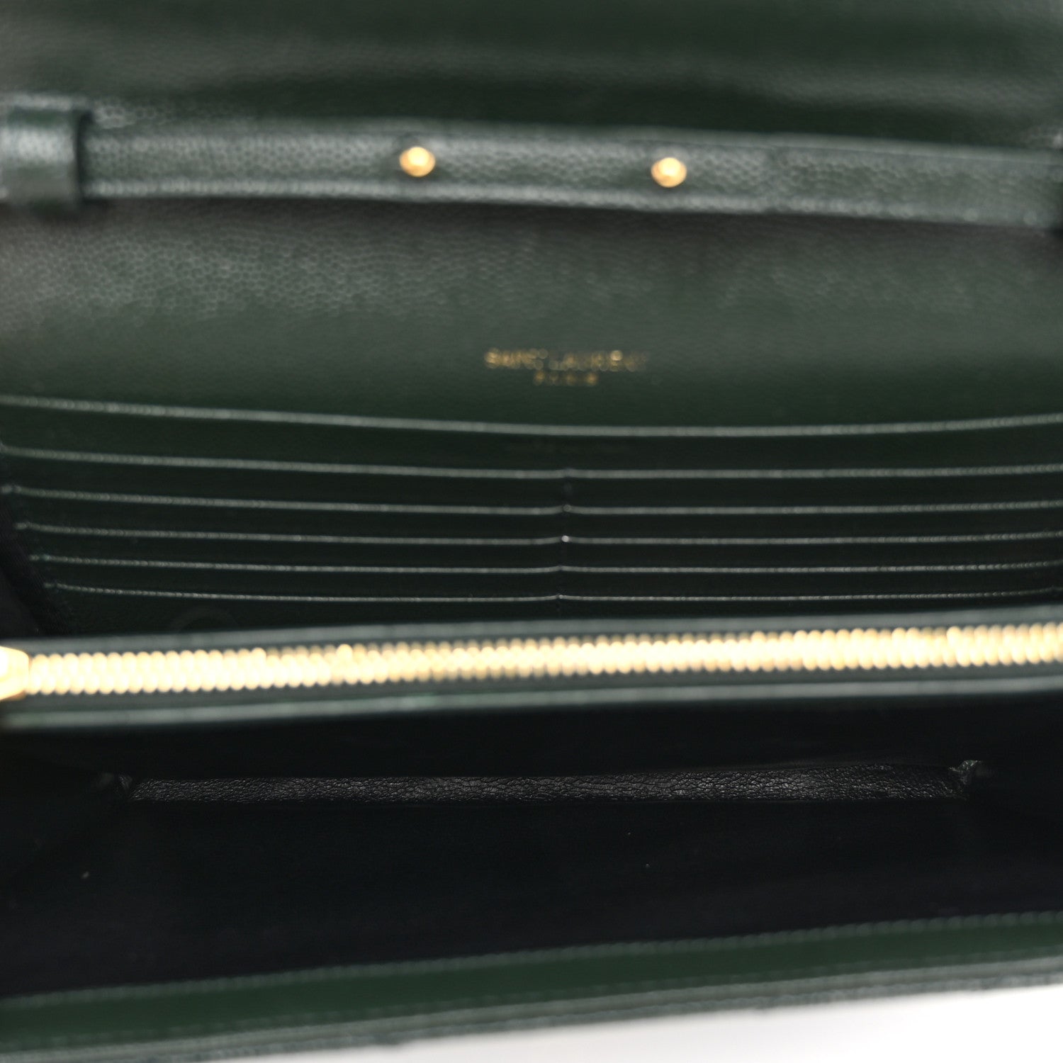 Saint Laurent Grain De Poudre Matelasse Chevron Monogram Chain Wallet Dark Green 5 of 9
