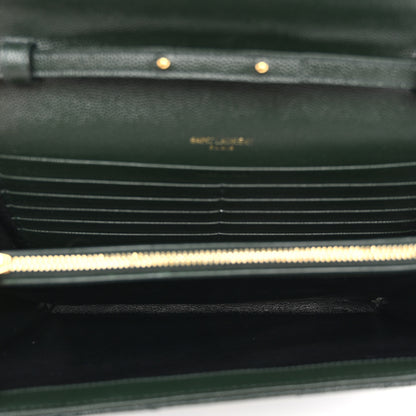 Saint Laurent Grain De Poudre Matelasse Chevron Monogram Chain Wallet Dark Green 5 of 9