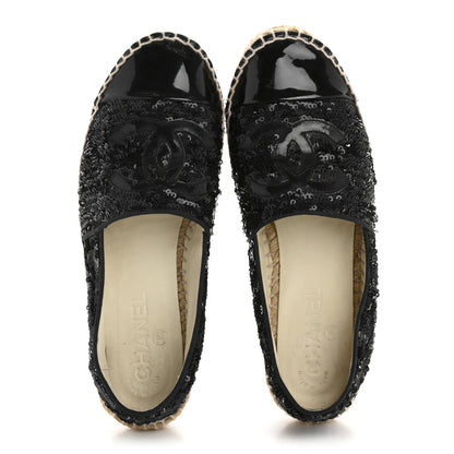 Chanel Patent Sequin CC Espadrilles 37 Black 3 of 18