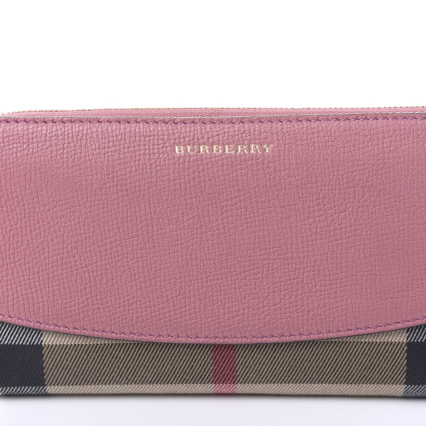Grainy Calfskin House Check Elmore Zip Around Wallet Mauve Pink