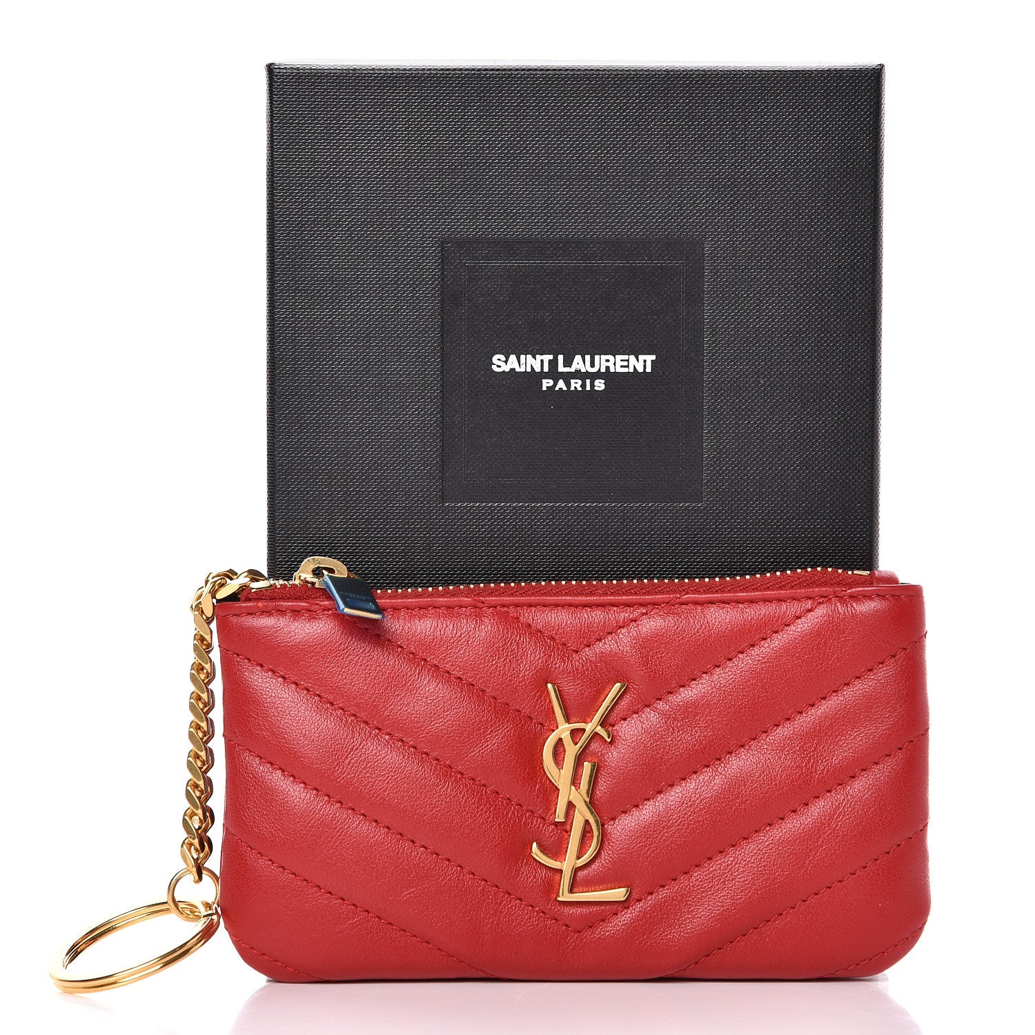 Saint Laurent Calfskin Matelasse Monogram Key Pouch Rouge Eros 8 of 8