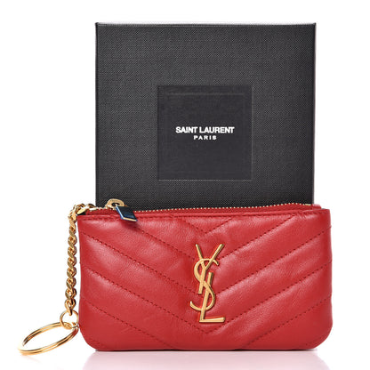 Saint Laurent Calfskin Matelasse Monogram Key Pouch Rouge Eros 8 of 8