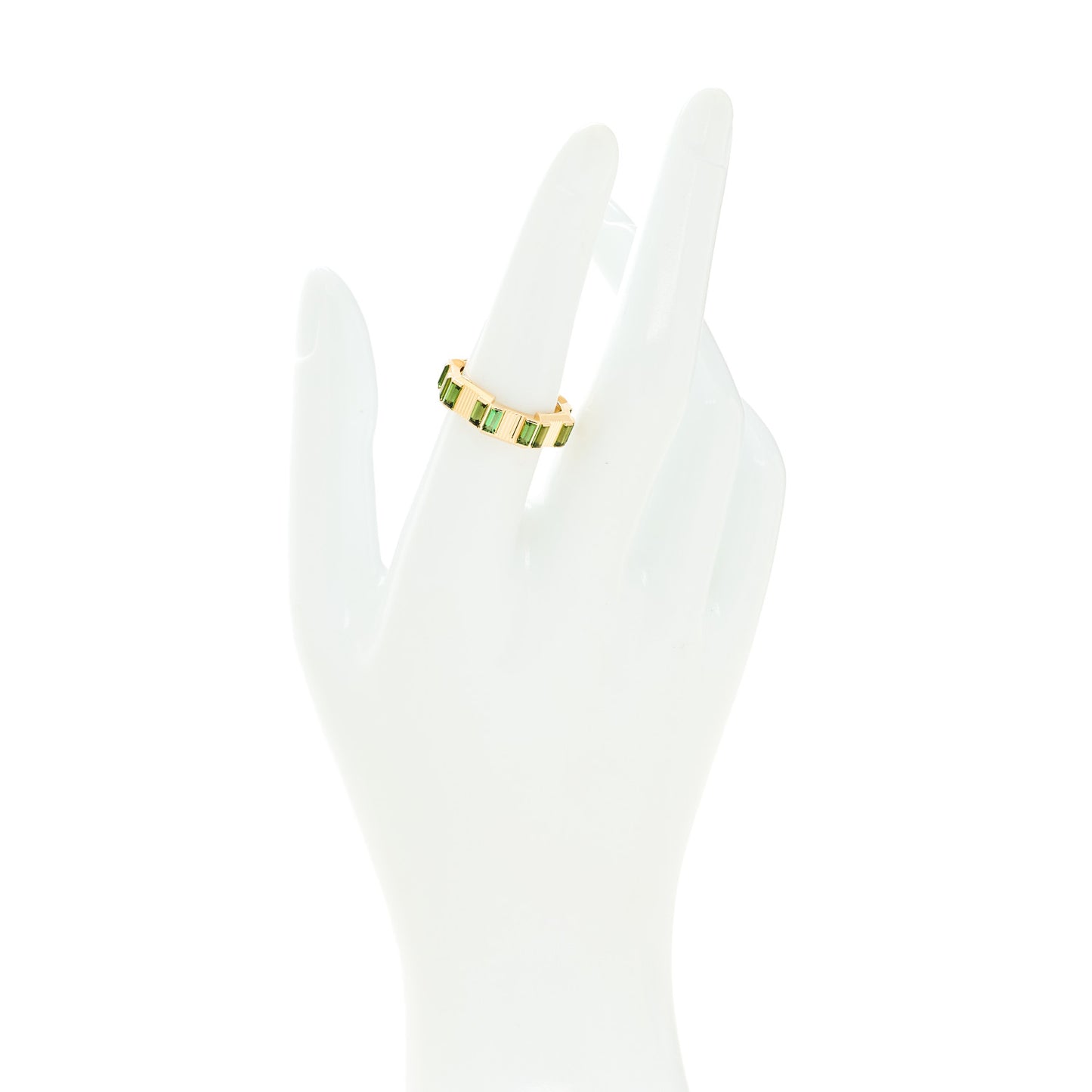18K Yellow Gold Green Tourmaline 7mm Link to Love Ring 54 6.75