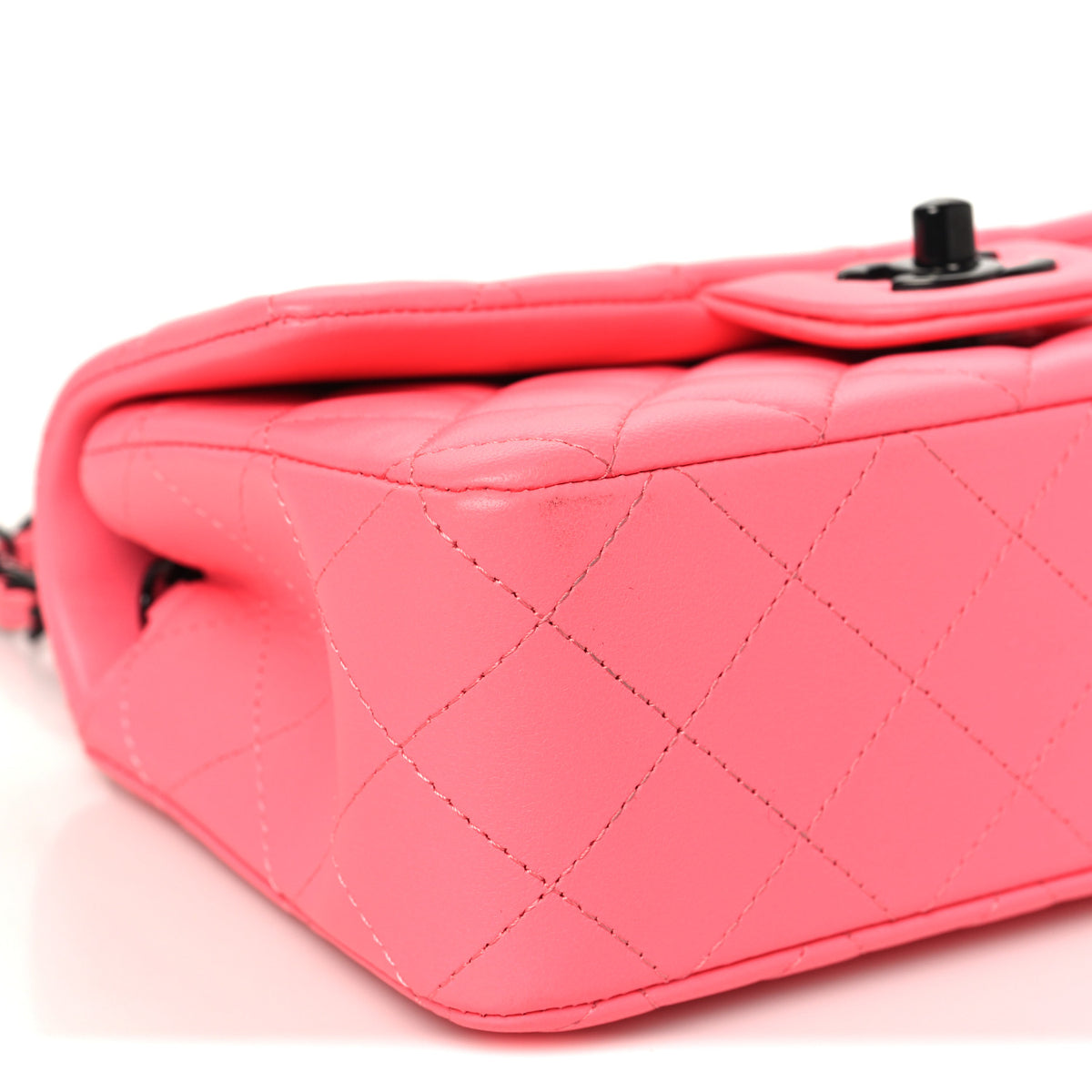 Lambskin Quilted Mini Rectangular Flap Coral Pink