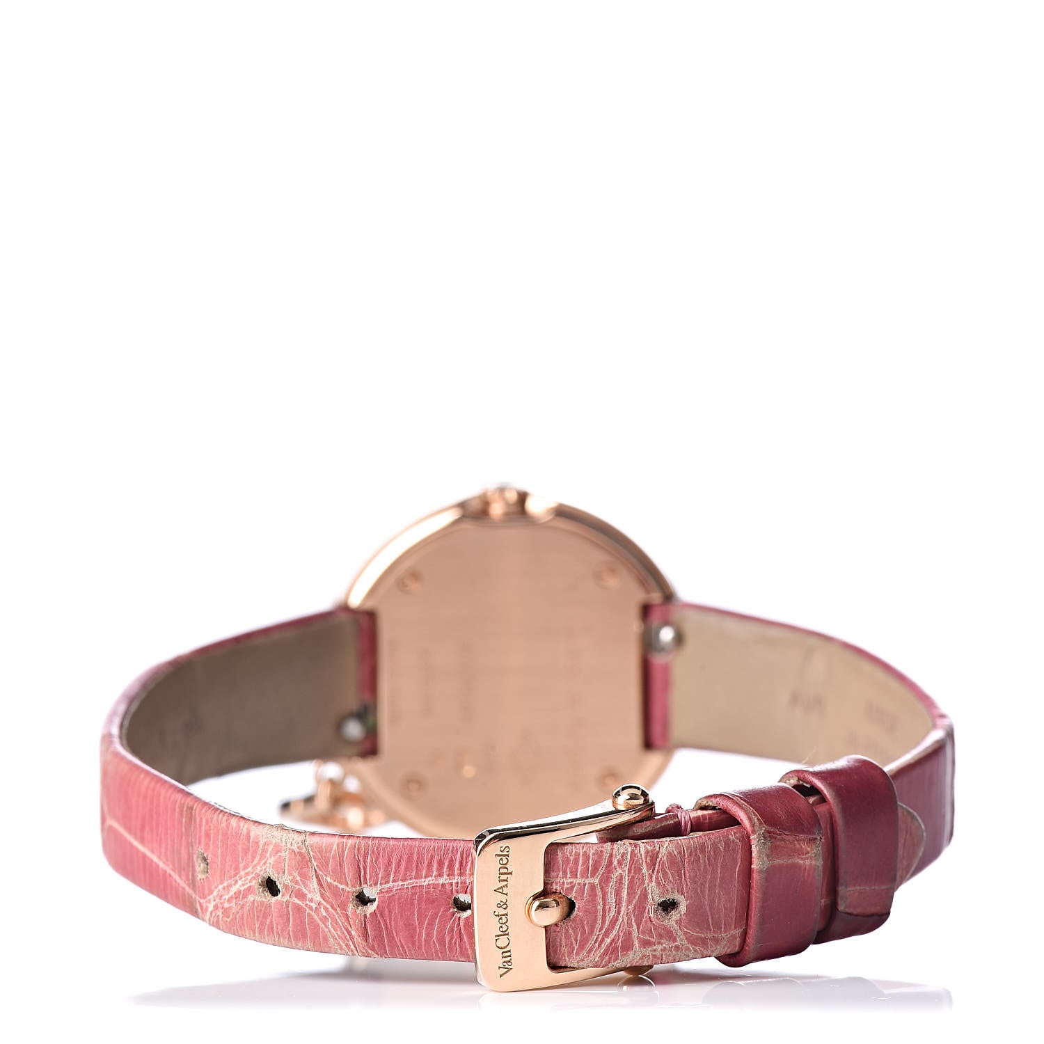 Van Cleef & Arpels 18K Rose Gold Alligator Diamond Bezel 25mm Charms Quartz Watch 4 of 9