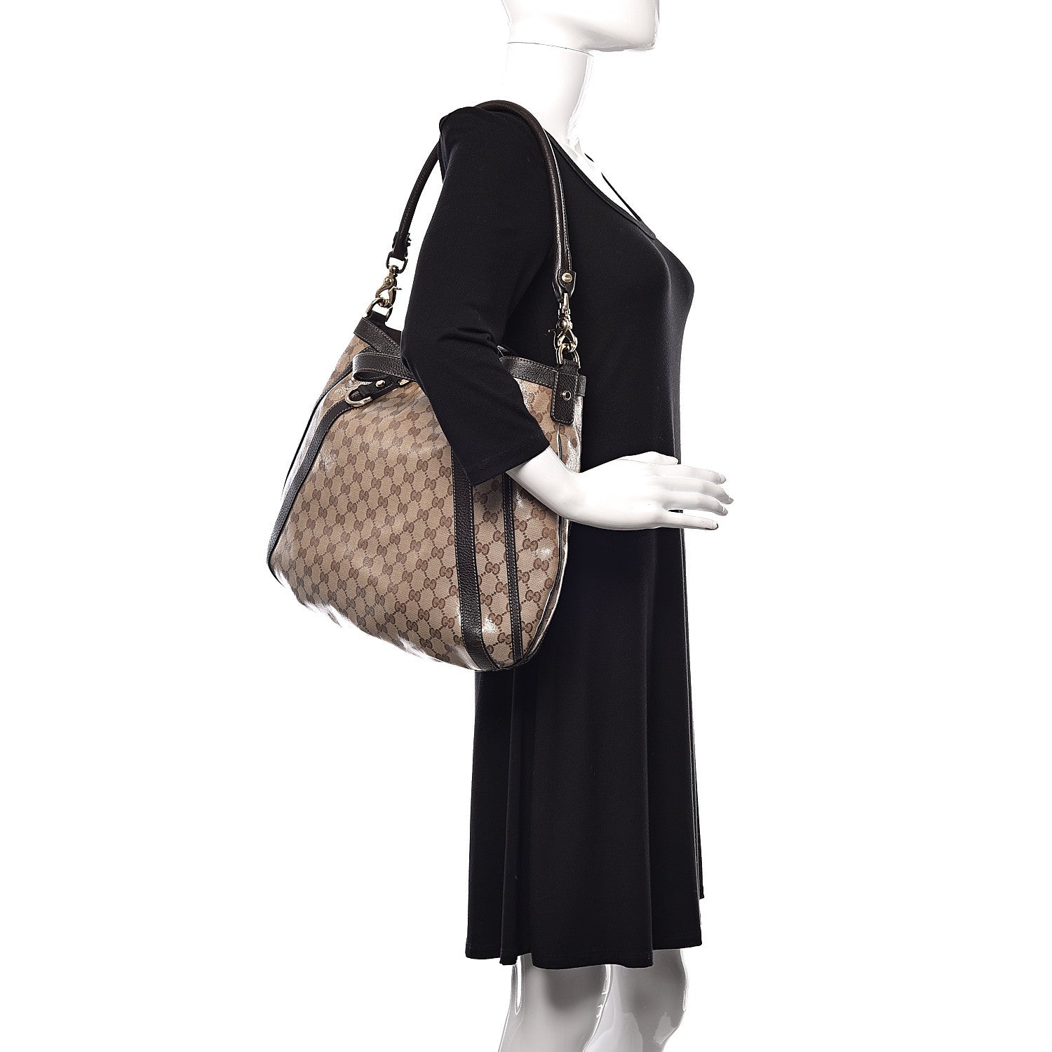 Gucci Crystal Monogram Medium Abbey Convertible Tote Dark Brown 2 of 14