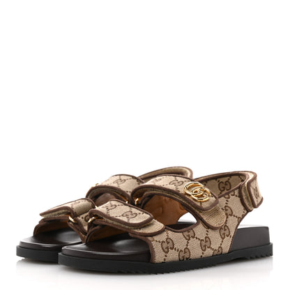 Gucci GG Monogram Lavaredo Eco Fabric Womens Slide Sandals With Straps 36 Beige Ebony Light Brown 4 of 10