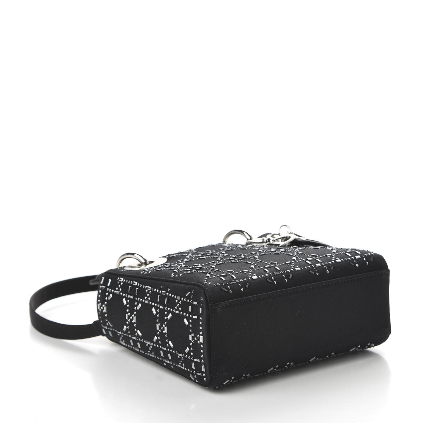 Satin Crystal Cannage Mini Lady Dior Black