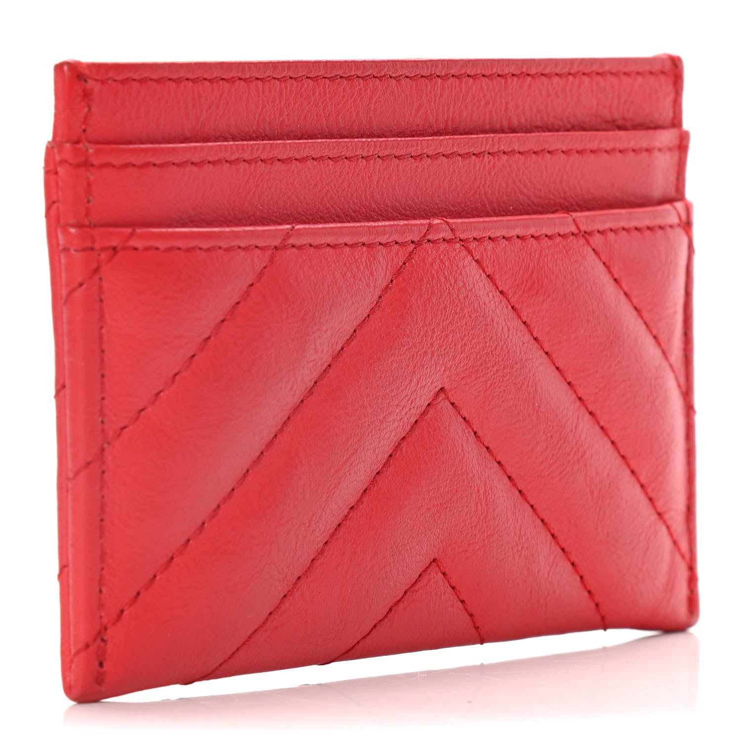 Chanel Sheepskin Chevron Quilted Reissue Card Holder Red 3 of 10