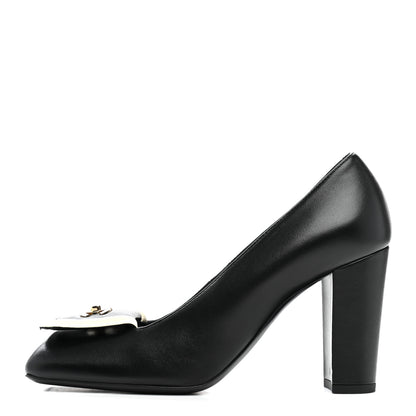 Chanel Lambskin Turnlock CC Pumps 38 Black Ivory 1 of 9