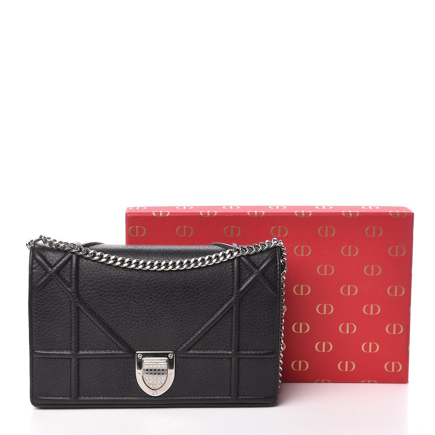 Christian Dior Grained Calfskin Diorama Wallet on Chain Pouch Black 18 of 18