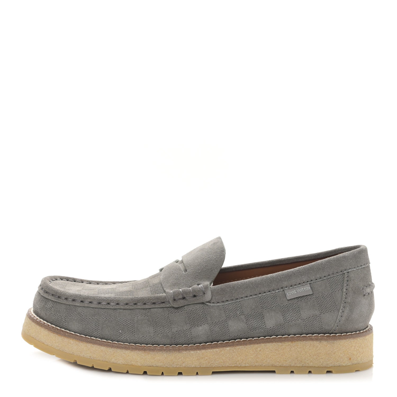 Louis Vuitton LOUIS VUITTON Suede Damier Mens Loafers 10 Grey 1 of 8