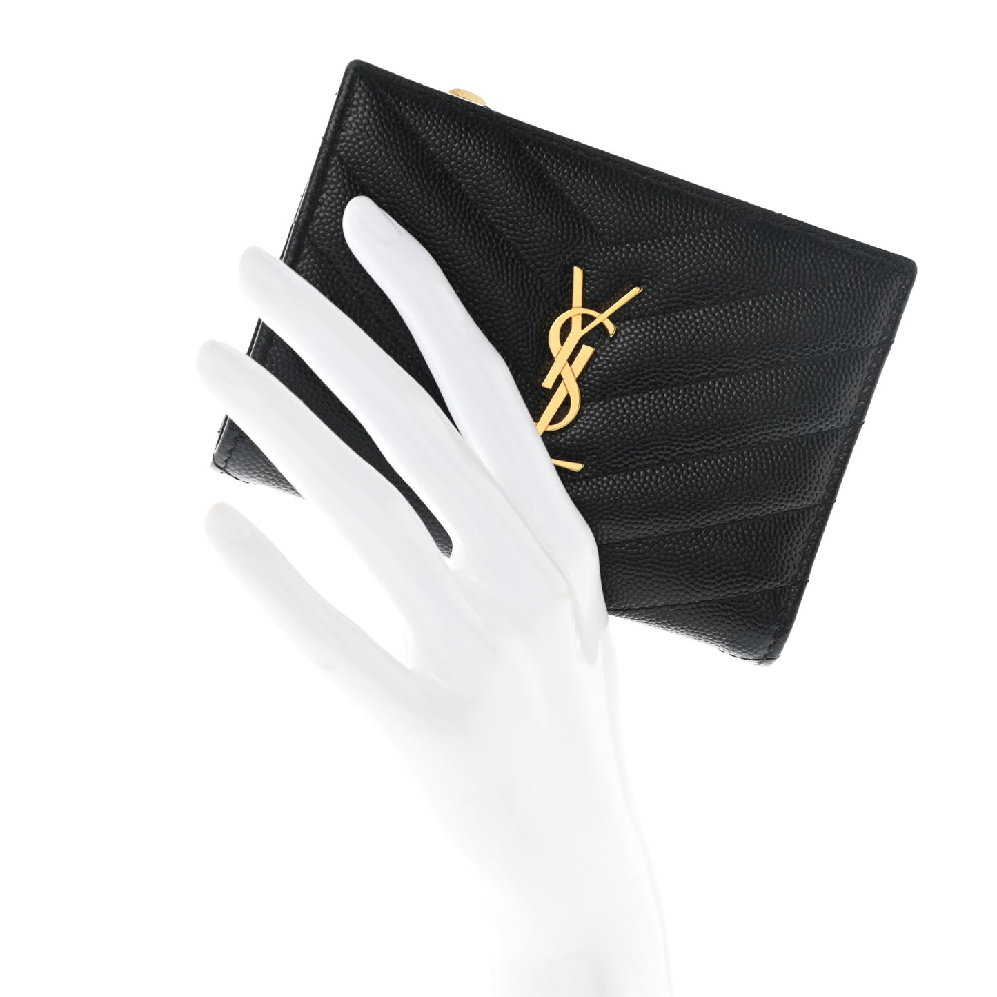 Grain De Poudre Matelasse Chevron Monogram Zipped Two-Part Wallet Black