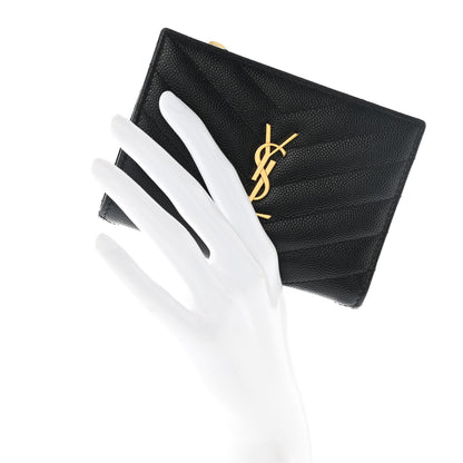 Saint Laurent Grain De Poudre Matelasse Chevron Monogram Zipped Two-Part Wallet Black 2 of 7