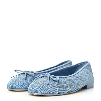 Chanel Denim Quilted CC Cap Toe Ballerina Flats 36.5 Light Blue 4 of 10