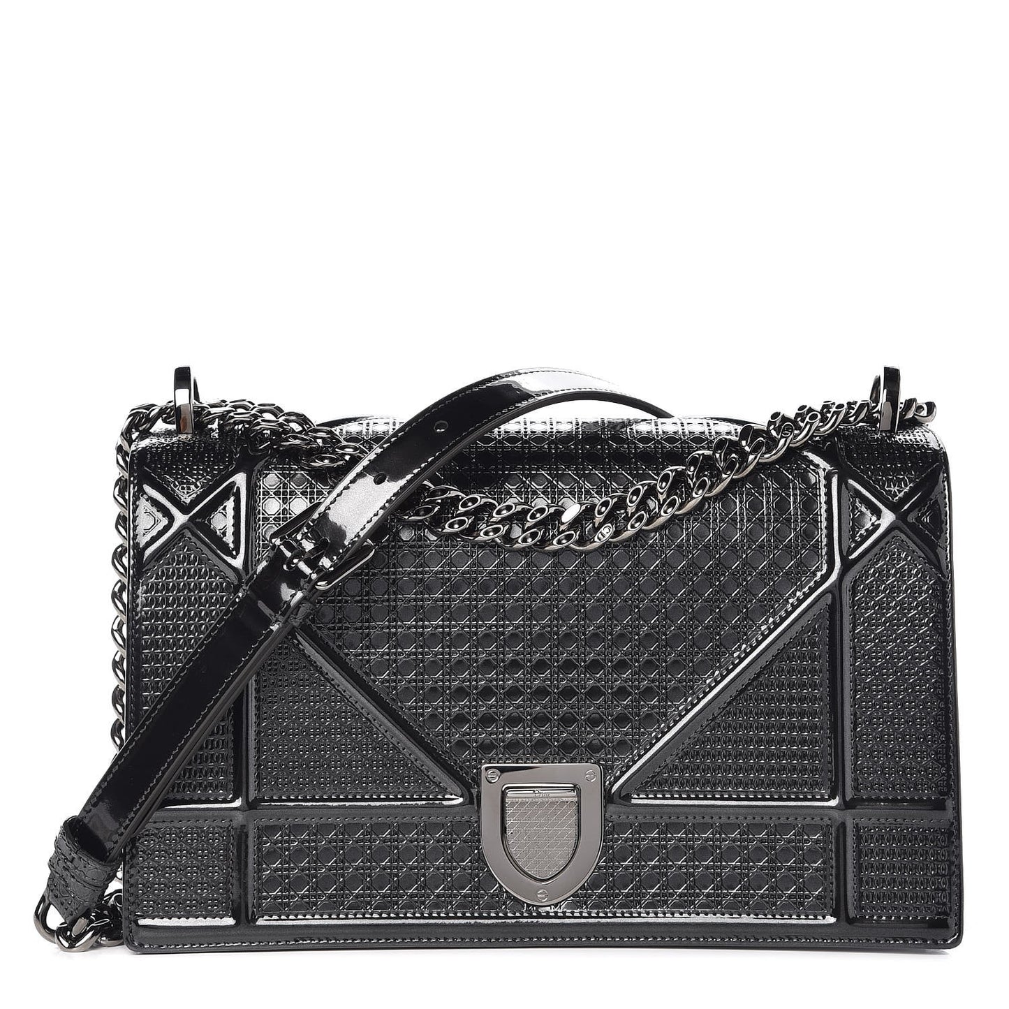 Metallic Patent Micro-Cannage Medium Diorama Flap Bag Graphite
