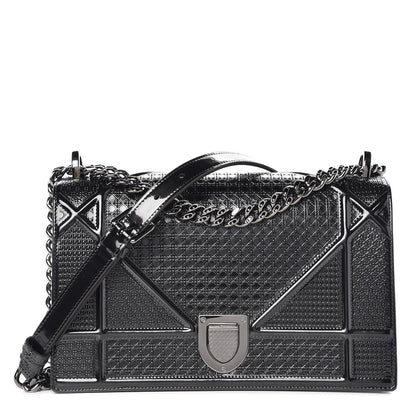 Christian Dior Metallic Patent Micro-Cannage Medium Diorama Flap Bag Graphite 1 of 7