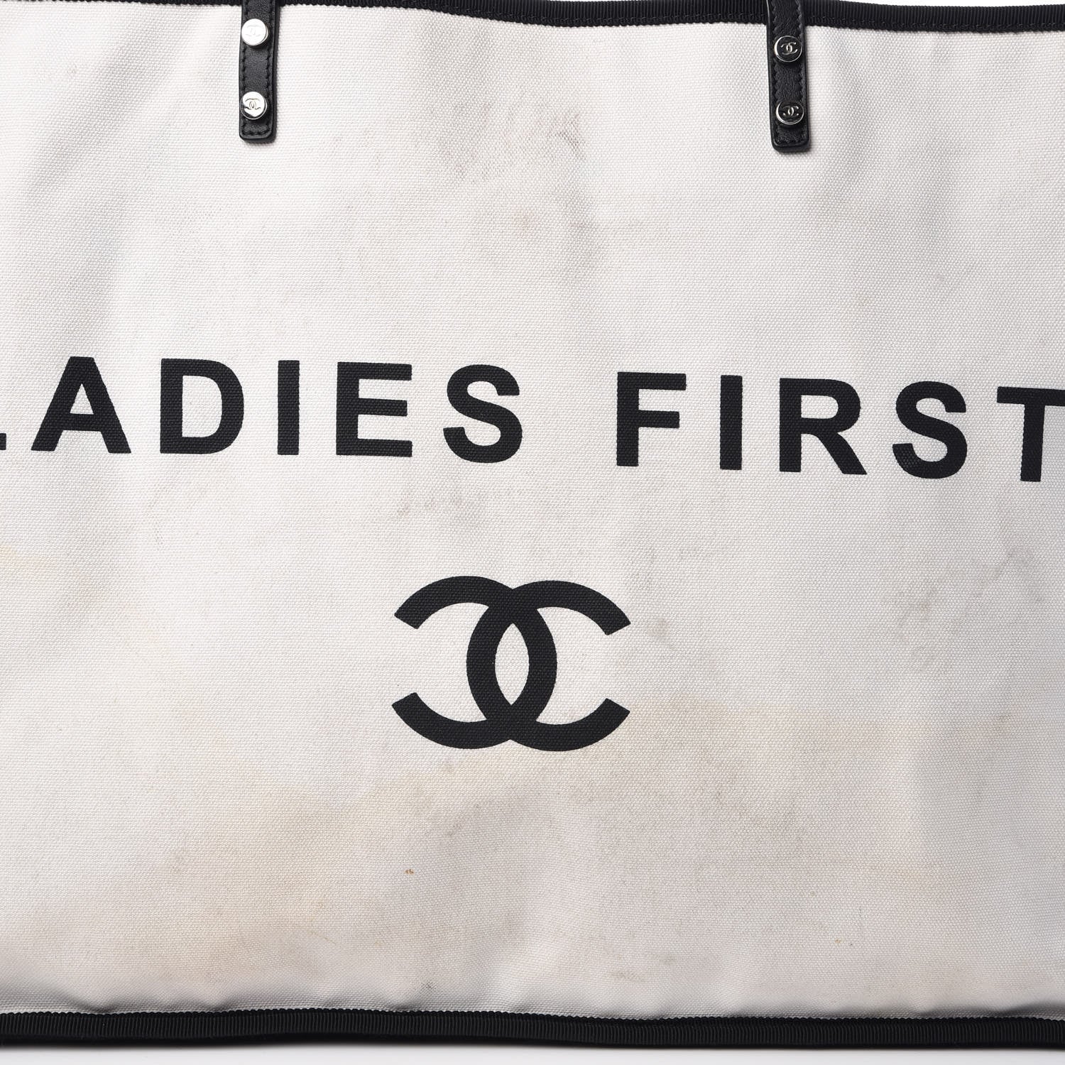 Chanel Canvas Calfskin Large Let's Demonstrate Tote White Black 17 of 18