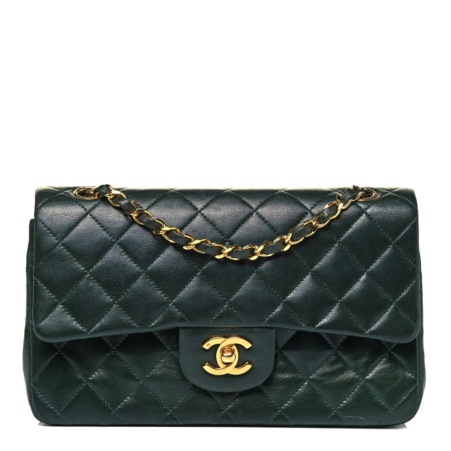 Lambskin Quilted Small Double Flap Green