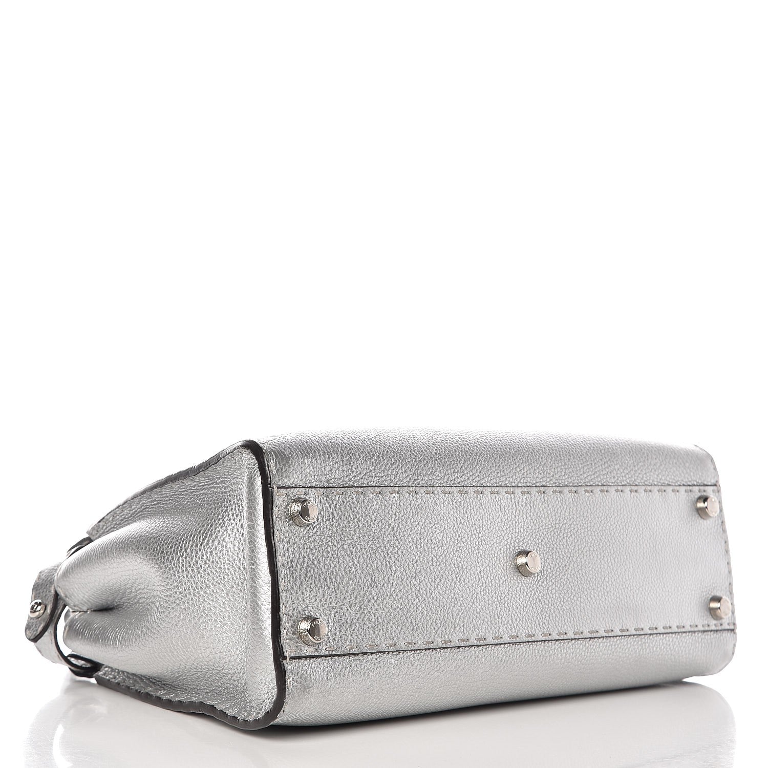 Fendi Cuoio Romano Lux Selleria Medium Peekaboo Iconic Satchel Argento 5 of 9