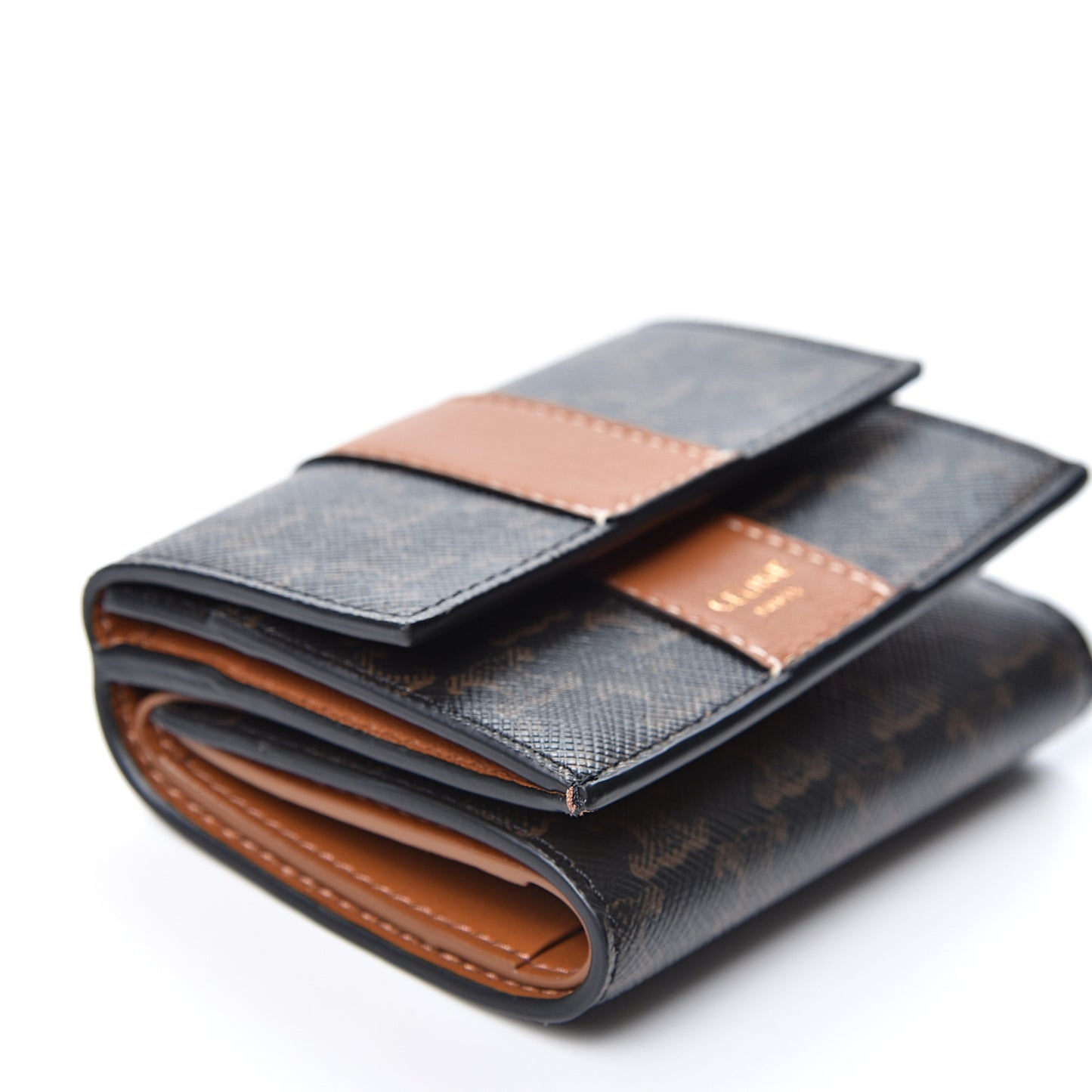 Canvas Triomphe Lambskin Folded Compact Wallet Tan