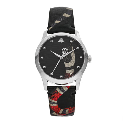 Gucci Stainless Steel Calfskin 38mm Le Marche Des Merveilles Snake Quartz Watch Black 1 of 5