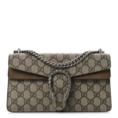 Gucci GG Supreme Monogram Suede Crystal Small Dionysus Shoulder Bag Beige Ebony Taupe 1 of 13