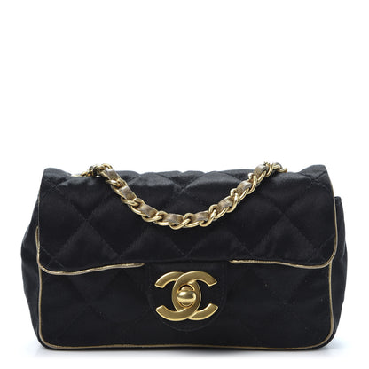 Chanel Satin Quilted Extra Mini Flap Black Gold 1 of 9