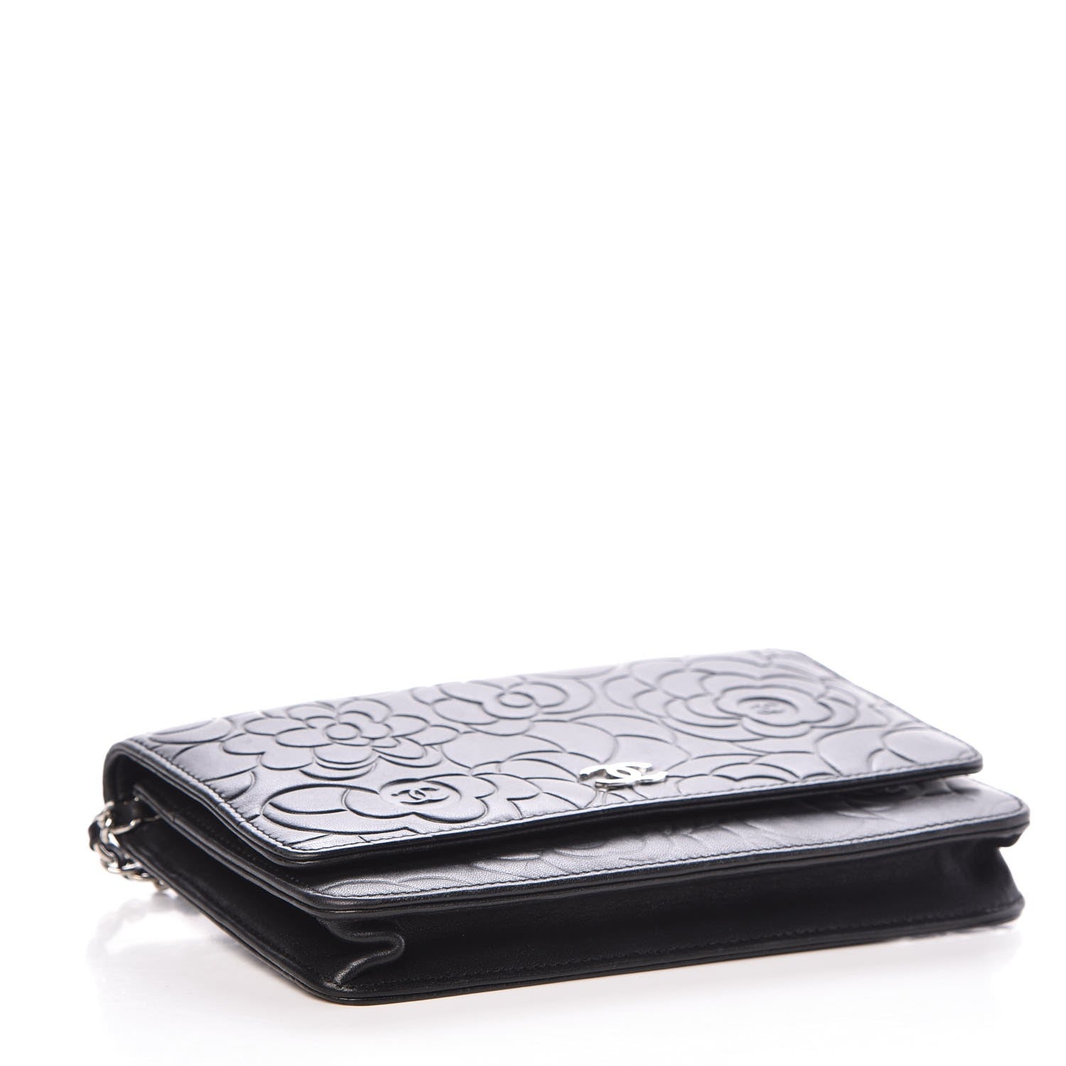 Chanel Lambskin Camellia Embossed Wallet on Chain WOC Black 4 of 9