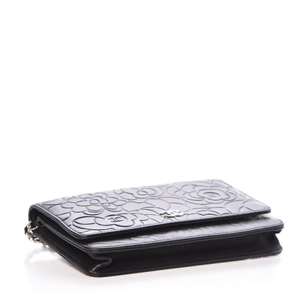 Chanel Lambskin Camellia Embossed Wallet on Chain WOC Black 4 of 9