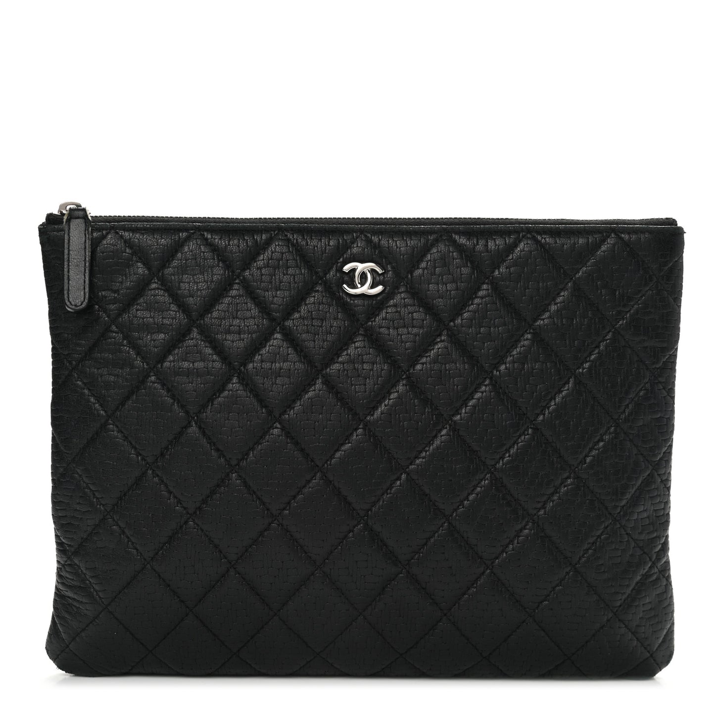 Woven Lambskin Quilted Medium Cosmetic Case Black