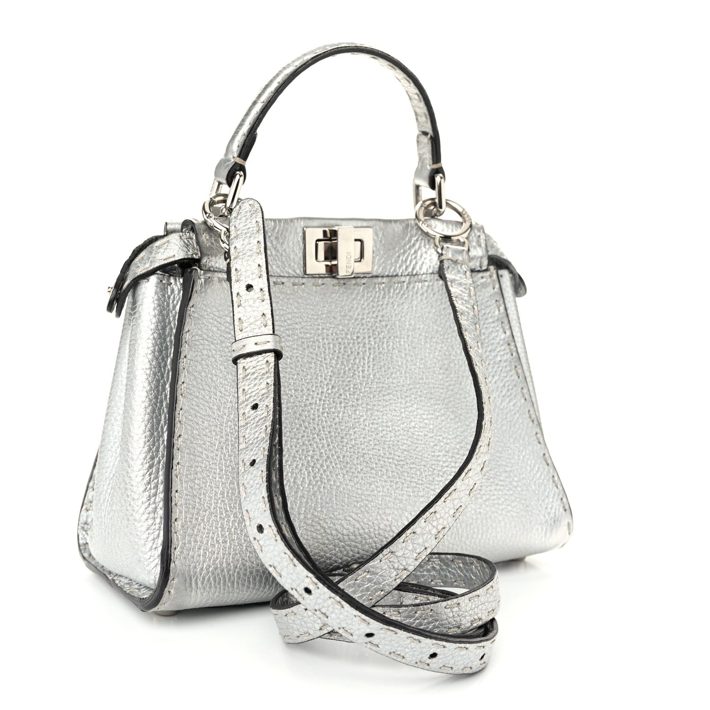 Cuoio Romano Lux Selleria Mini Peekaboo Iconic Satchel Argento