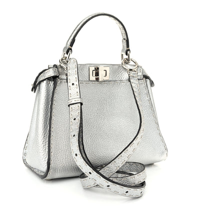 Fendi Cuoio Romano Lux Selleria Mini Peekaboo Iconic Satchel Argento 3 of 10