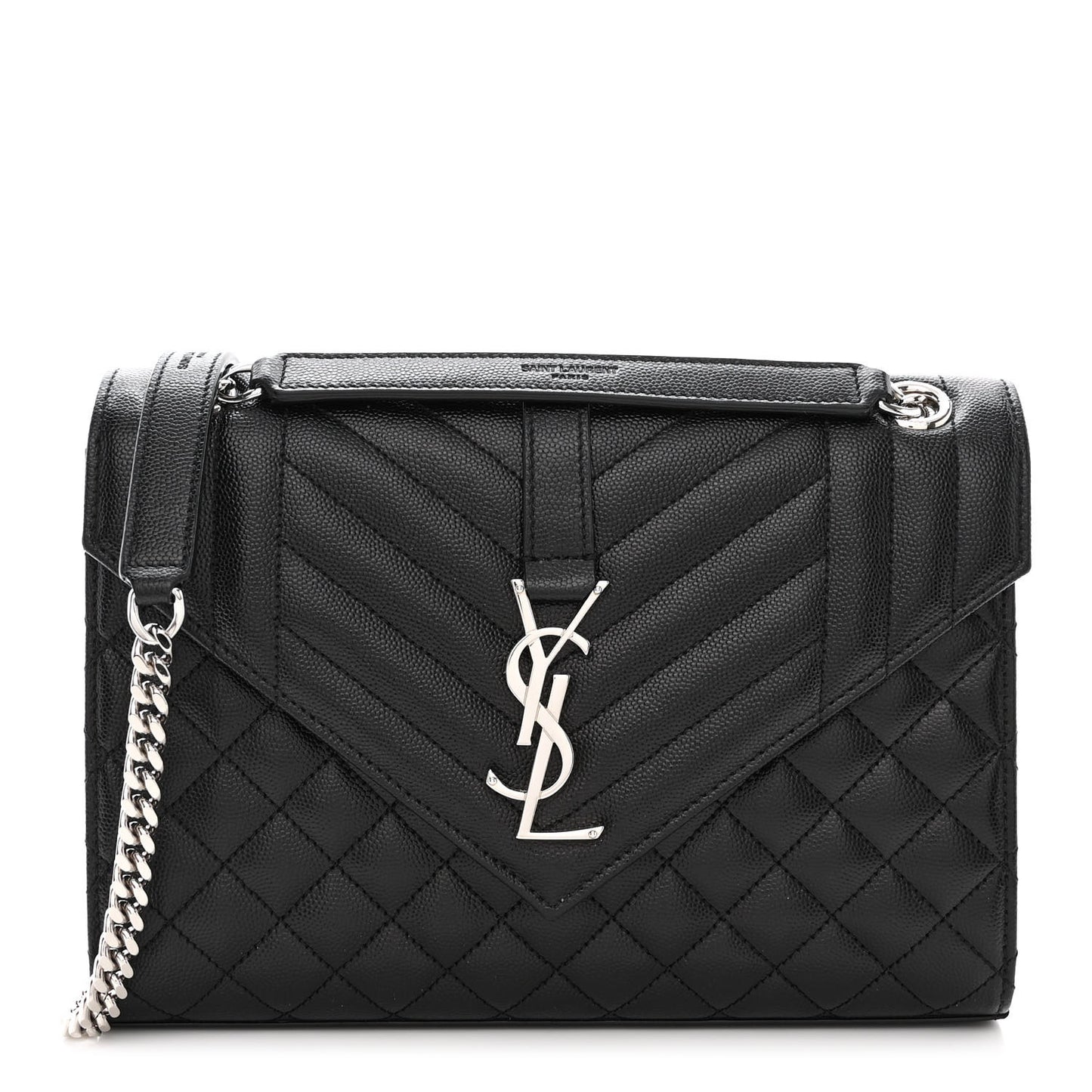 Grain De Poudre Textured Mixed Matelasse Triquilt Medium Monogram Satchel Black