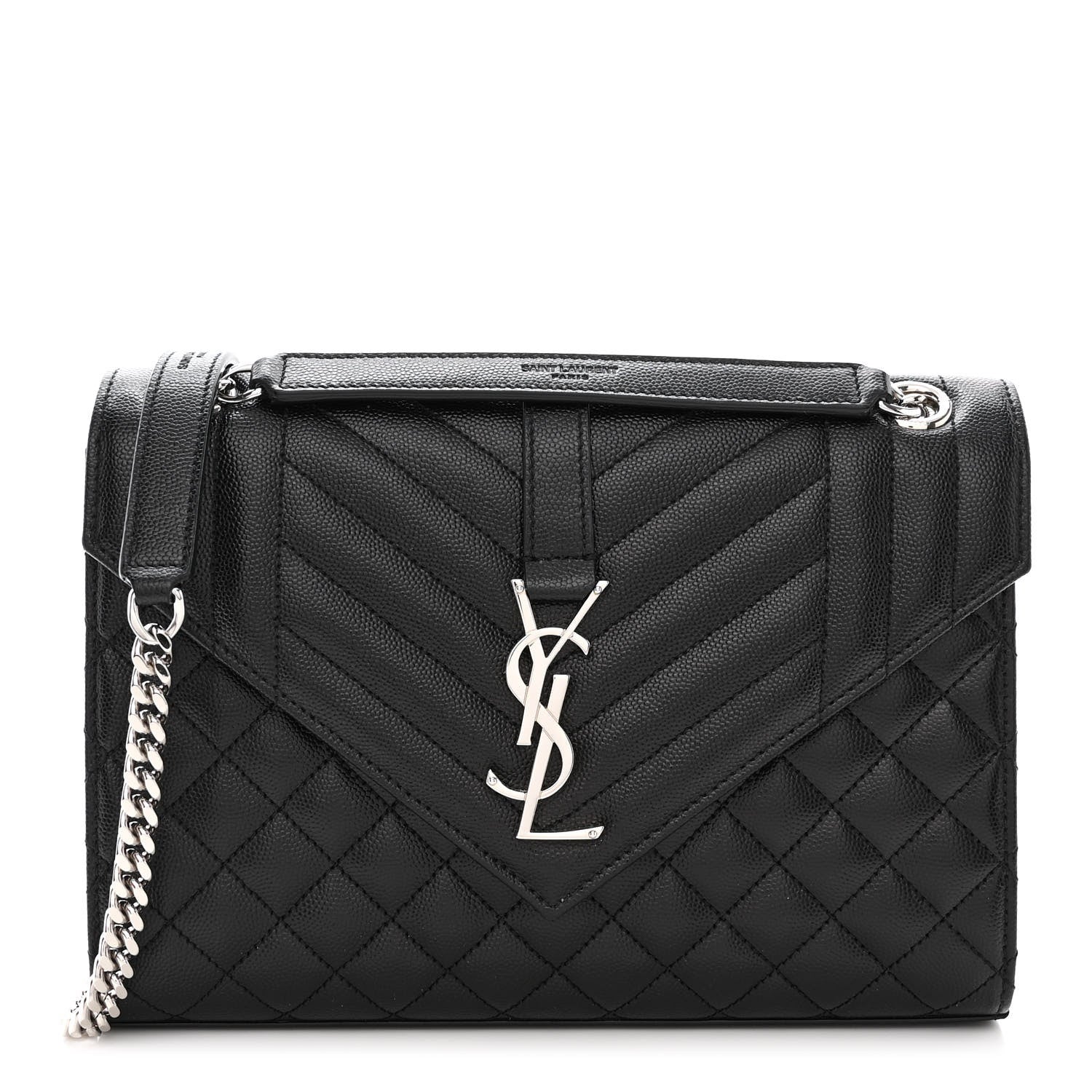 Saint Laurent Grain De Poudre Textured Mixed Matelasse Triquilt Medium Monogram Satchel Black 1 of 12