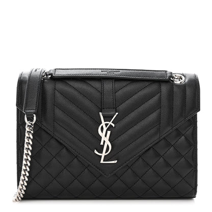 Saint Laurent Grain De Poudre Textured Mixed Matelasse Triquilt Medium Monogram Satchel Black 1 of 12