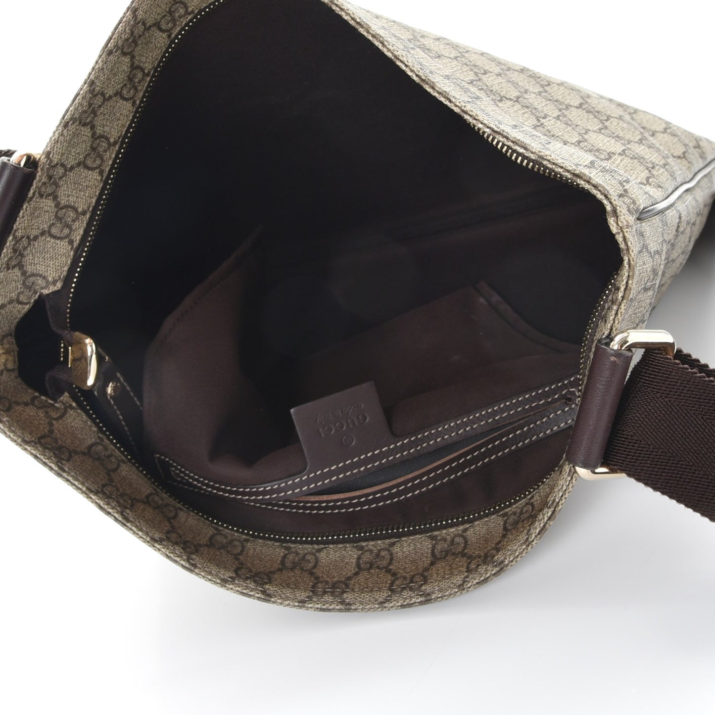 GG Supreme Monogram Medium Flat Messenger Bag Dark Brown