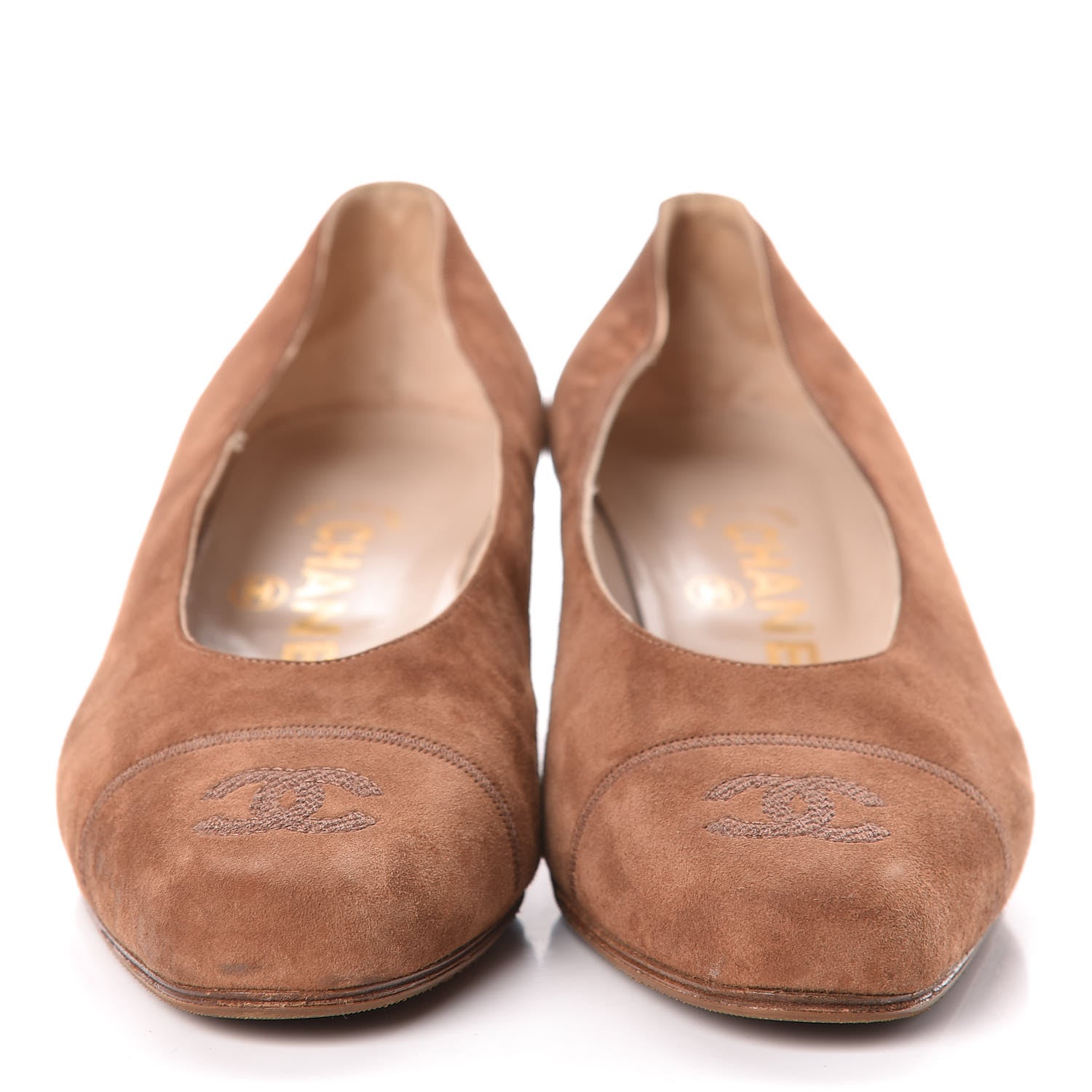 Chanel Suede CC Cap Toe Pumps 35.5 Brown 2 of 13