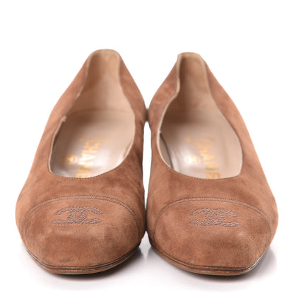 Chanel Suede CC Cap Toe Pumps 35.5 Brown 2 of 13