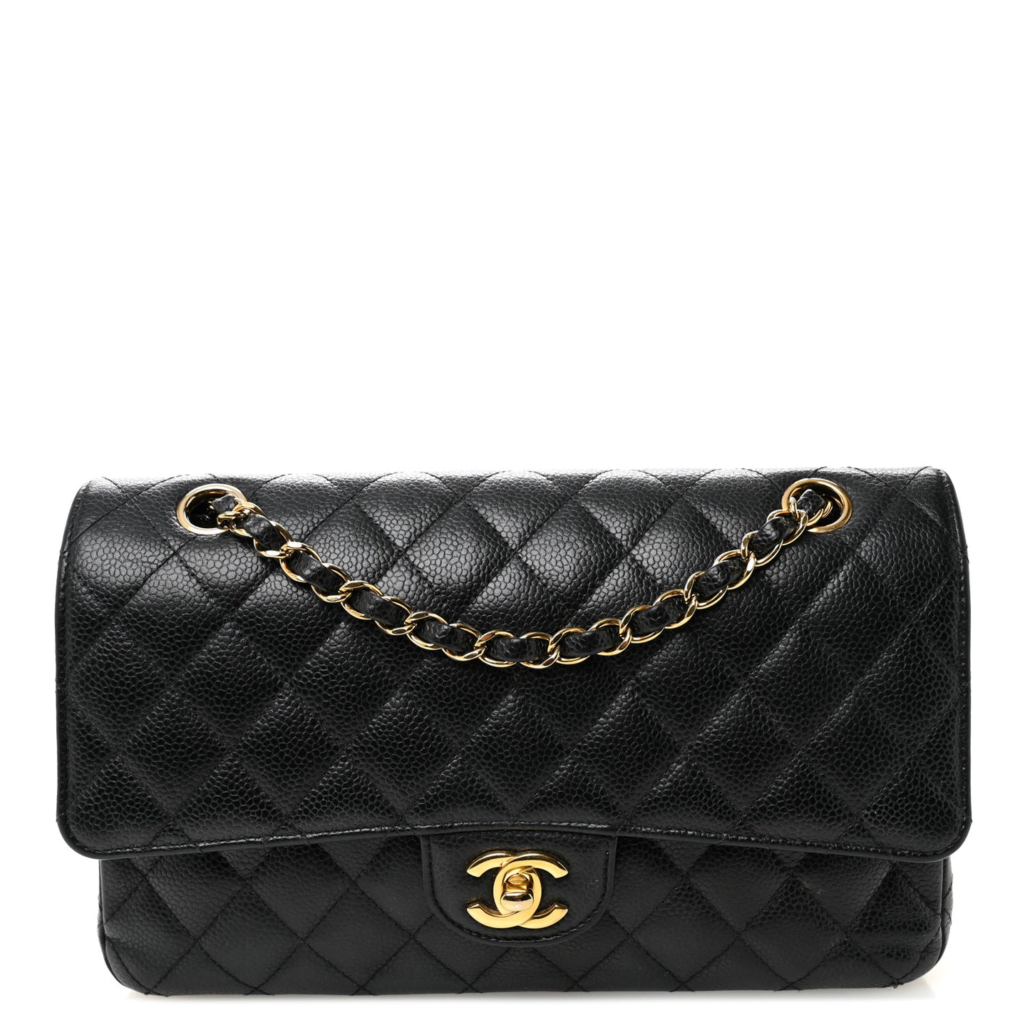 Caviar Quilted Medium Double Flap Black