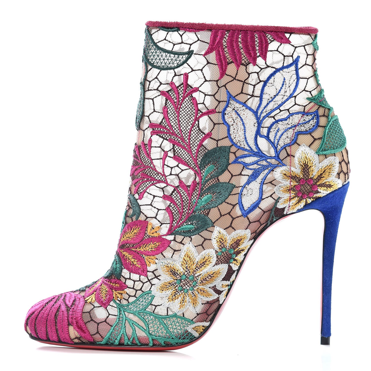 Christian Louboutin Mesh Guipure Wax LaceSuede Miss Tennis 100 Ankle Boots 37 Multicolor 1 of 9
