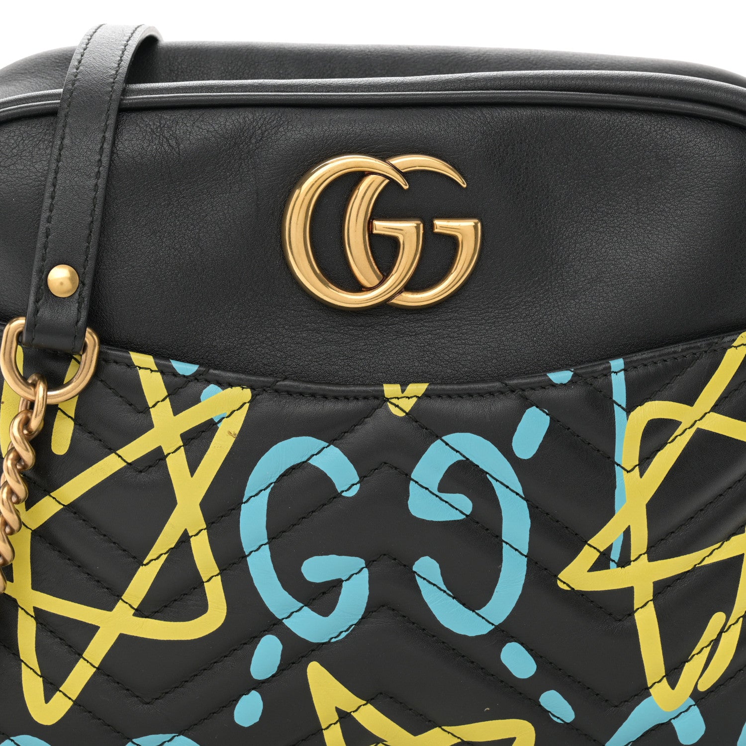 Gucci Calfskin Matelasse GucciGhost Medium GG Marmont Chain Shoulder Bag Black New Acquamarine 8 of 16
